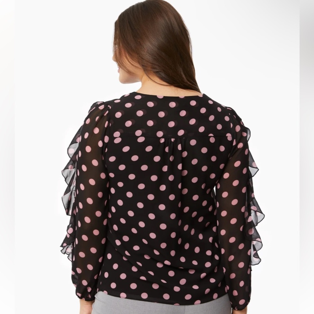 Laura | Black Polka Dot Ruffle Sleeve Long Sleeve Blouse 🖤 - Picture 3 of 14